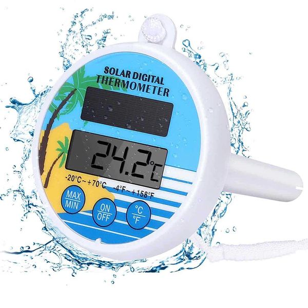 Solar Pool Thermometer, LCD Display Temperature Measurement, Digital Swimming Pool Temperature Gauge, Floating Solar Thermometer for Hot Tub Pond Bath Water Spa Aquariums