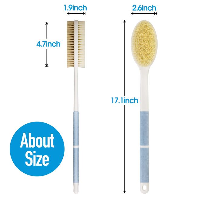 Back Scrubber Anti Slip Long Handle for Shower, Dual-Sided Back Brush with  Stiff and Soft Bristles,Body Exfoliator for Bath or Dry Brush.