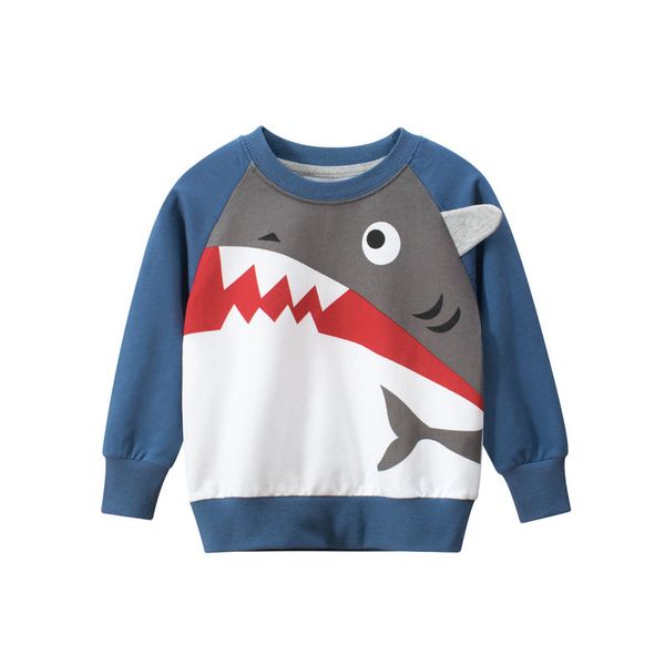 Baby Boy Shark Graphic Contrast Design Long Sleeved O-Neck Pullover Hoodies - 100 (2-3Y) / Blue