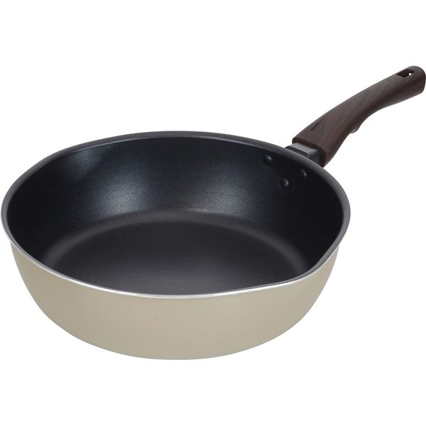 Wahei Freiz RB-2672 Dia-Ecru Large Deep Frying Pan, 11.0 inches (28 cm), Spout Included, Compatible with Induction and Gas Fires, Diamond Coated