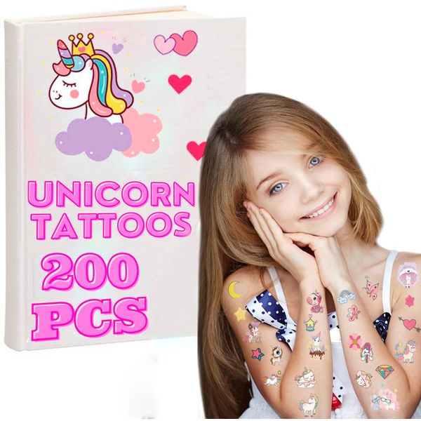 Temporary Tattoos for Girls - Unicorn Magical Bliss Whimsical Designs, Safe and Easy to Apply, Perfect for Parties Favors, Gifts, and Imaginative Play - Set of 200