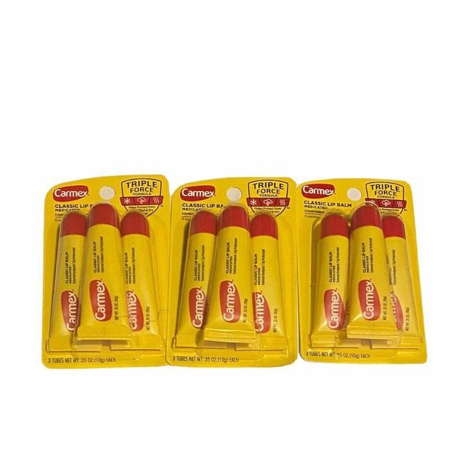 9 Carmex Classic Medicated Lip Balm Triple Force Formula .35oz Tubes