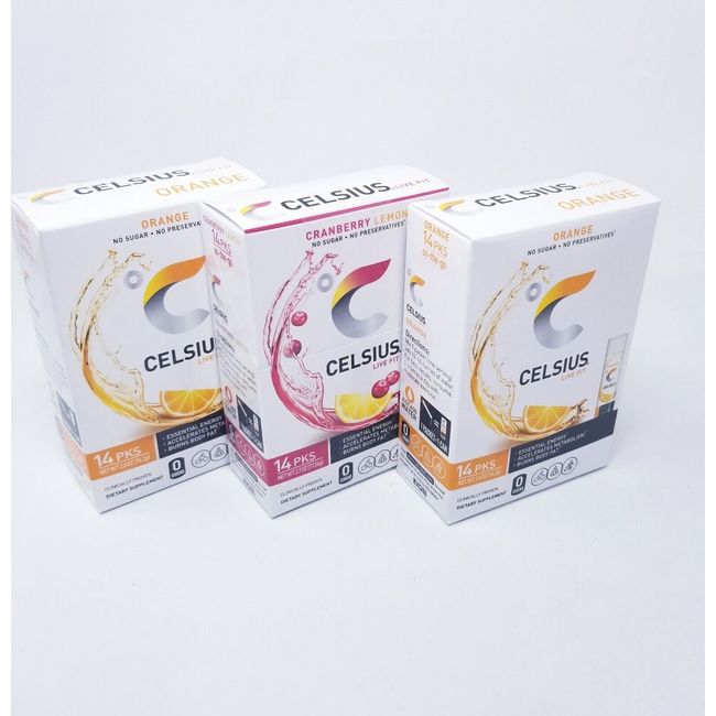 Celsius On-the-Go Powder Stick, Combo Orange & Cranberry Pack of 3