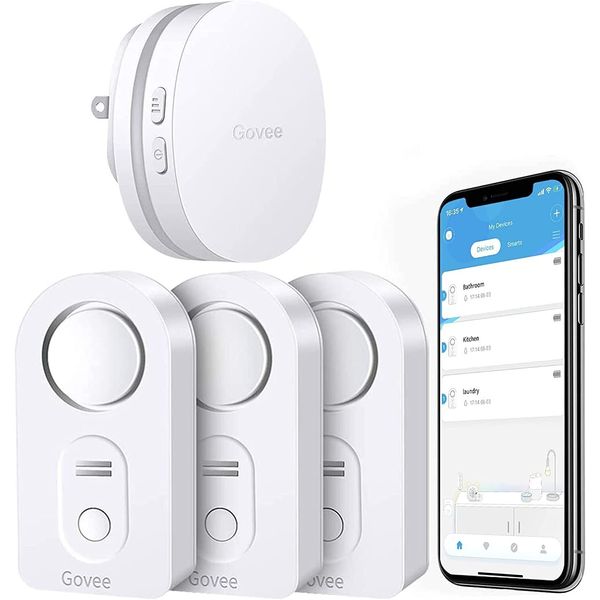 Govee WiFi Water Sensor 3 Pack, Water Leak Detector 100dB Adjustable Alarm and A