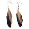 Black Feather Earrings with Cream Feather - Handmade