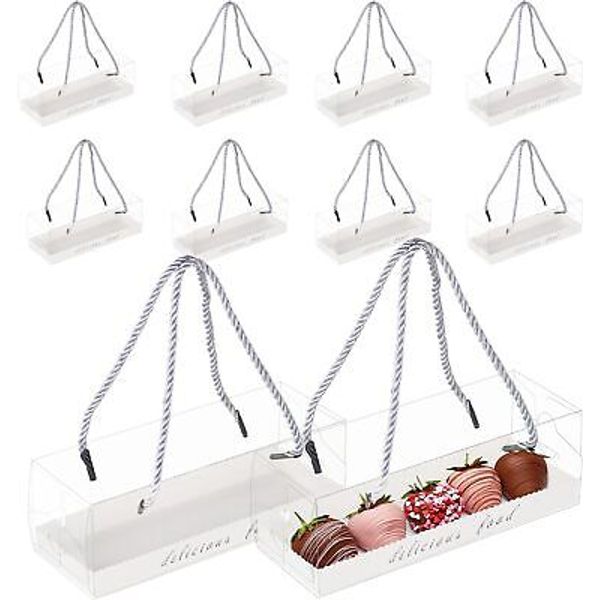 10pack Clear Chocolate Covered Strawberries Boxes with Silver Ropes Portable