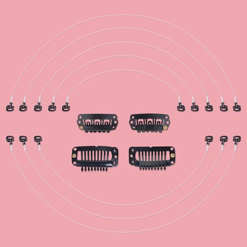 WENNALIFE Black Invisible Elastic Wire for Secret Wire Hair Extensions Real Hair 4 Black Flexible Hooks Adjustable Fish Line 7 Inches 8 Inches 9 Inches 10 Inches with 2 Black Stainless Steel Clips
