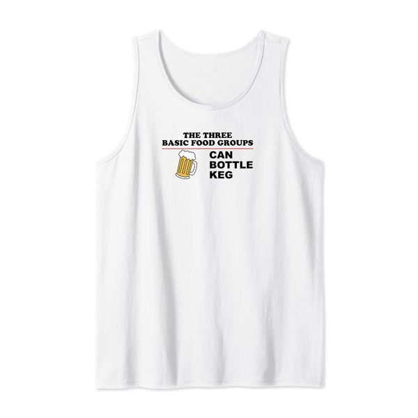 Three Food Groups Beer Can Bottle Keg Funny Tank Top