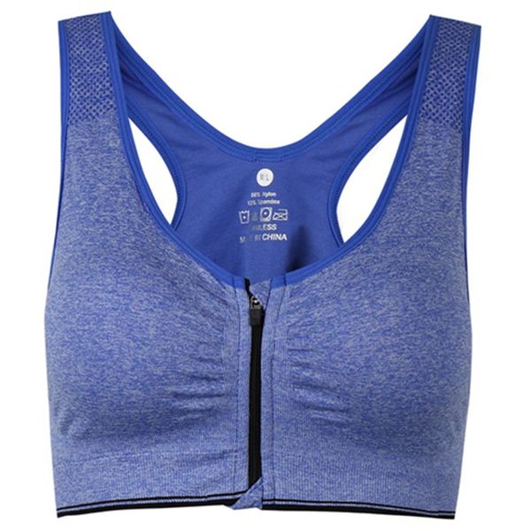 ohlyah Women's Zipper Front Closure Sports Bra Racerback Yoga Bras Blue S