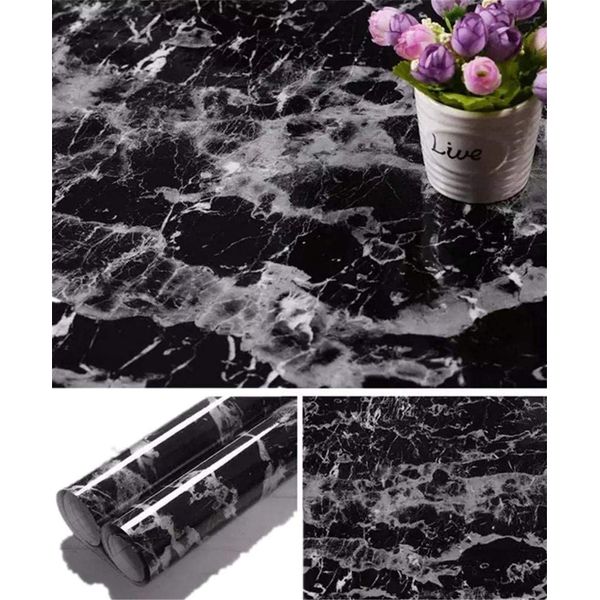 Yancorp Black Marble Contact Paper Black Peel and Stick Wallpaper Self Adhesive Countertop Removable Vinyl Wrap Bachsplash Shelf Liner (11.8" x 78.7")