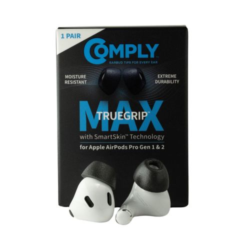 Comply TrueGrip MAX | Premium Memory Foam Replacement Earbud Tips for Apple AirPods Pro 1 & 2 | Long Lasting Comfort, Extreme Durability, Secure Fit, Superior Noise Isolation| Black (Small) (1 Pair)
