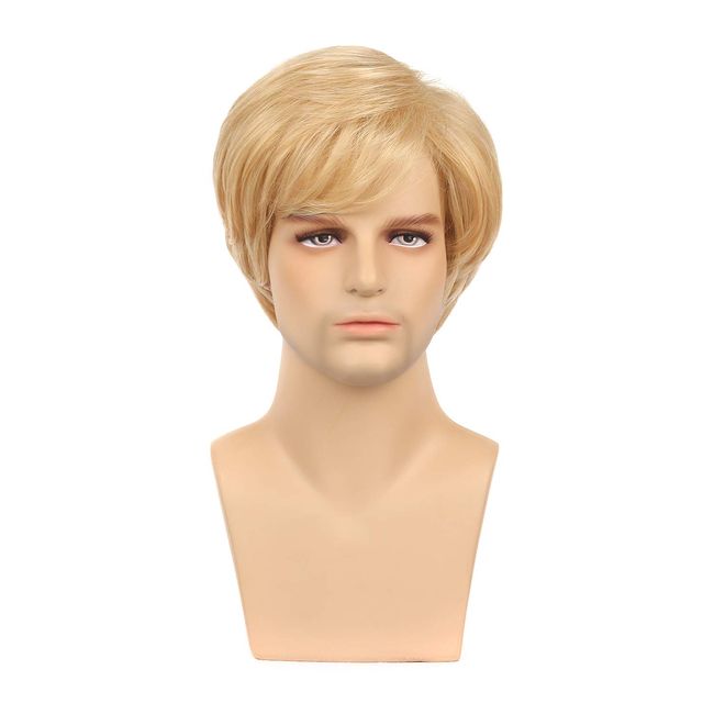 Dai Cloud Men Blonde Wig Short Curly Layered Heat Resistant Cosplay Costume Party Wigs for Male Guys