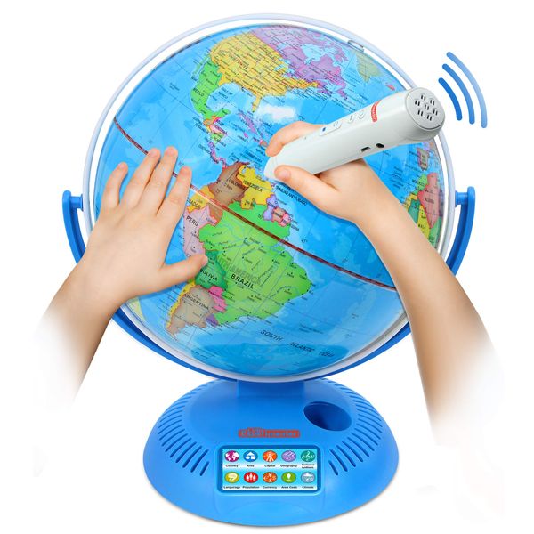 Interactive Globe with Wireless Smart Pen, 9” Globes with Stand, Talking World Map for Kids, Learning & Education STEM Toys, Globe For Children, Birthday Gifts for Boys & Girls Ages 7 8-12 Years Old