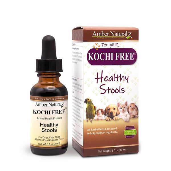 Amber NaturalZ Kochi Free Herbal Supplement for Dogs, Cats, Birds, Guinea Pigs, and Rabbits | Pet Herbal Supplement for Healthy Stool Support | 1 Fluid Ounce Glass Bottle | Manufactured in The USA