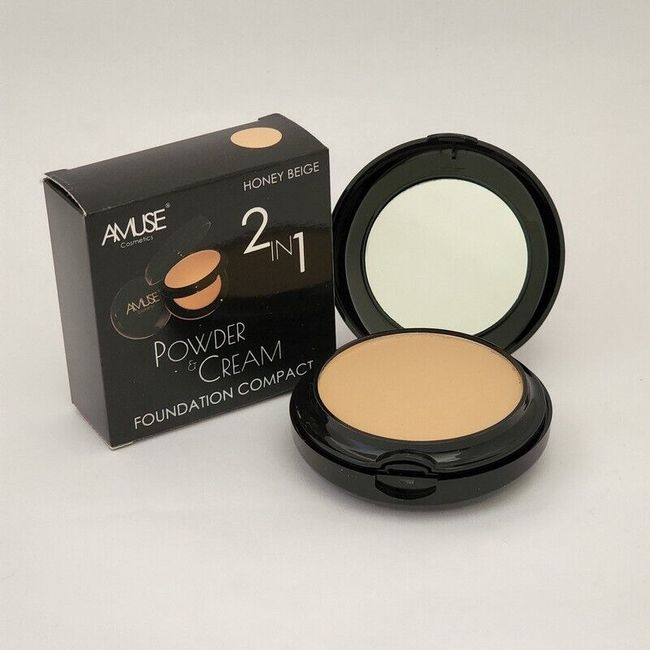 Amuse Powder & Cream Foundation Compact 2in1 Mirror & Makeup Sponge Honey Beige