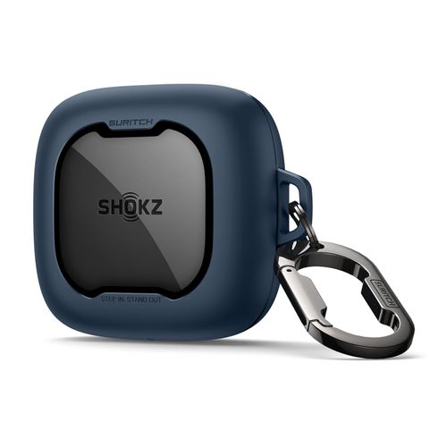 SURITCH for SHOKZ OpenFit Air Case Cover, Magnetic Locking Cases for SHOKZ OpenFit Air Open-Ear Headphones, Protective Bumper Cover with Carabiner & Keyring for OpenFit Air Earbuds (2024), Navy