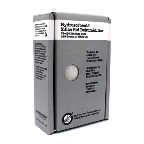 HYDROSORBENT® Gun Safe Dehumidifier Rechargeable Silica Gel 450 Gram Carton. Moisture Absorber. Reusable Desiccant Dehumidifier for Gun Safe – Made in USA Silica Gel Desiccant. 1 Unit - SG450