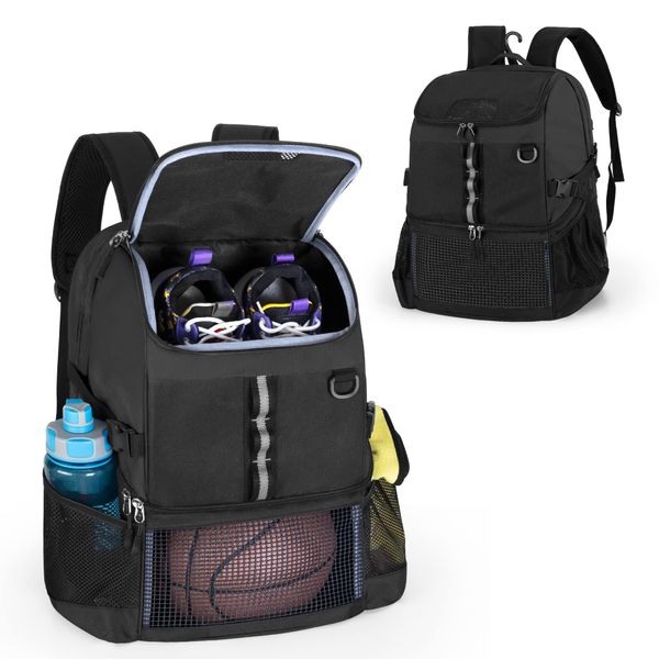 GOBUROS Basketball Bag, Soccer Equipment Bag with Ball & Shoe Compartment for Soccer Ball, Volleyball, Gym, Outdoor, Travel