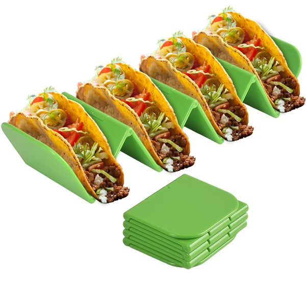 Cozihom Foldable Taco Holders, for Soft & Hard Taco Shells, Taco Stand Holds up to 3 or 4 Tacos, Plastic Taco Tray Holder, Space Saving, BPA Free, Dishwasher Safe, Pack of 2