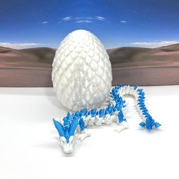 3D Printed Dragon, Articulated Crystal Dragon with Dragon Egg, Fidget ADHD Autism Toy, Executive Desk Toy Home Office Decor D062WB