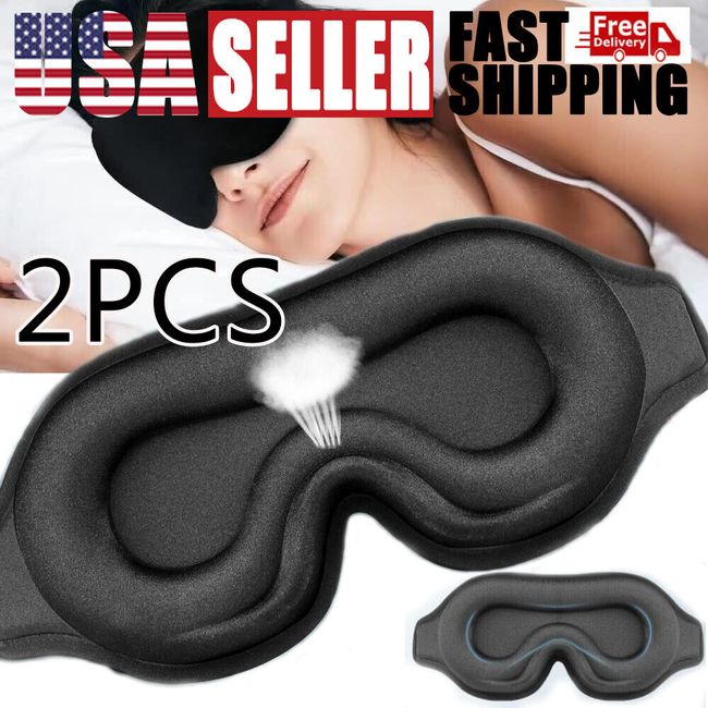 2x 3D Travel Eye Mask Sleeping Soft Padded Shade Cover Rest Adjustable Blindfold