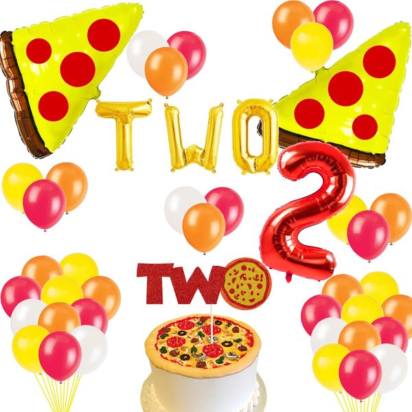 Pizza Two Bday Balloons Gold Pizza Time 2nd Party Banner Italy Food/Pizza Festival/I Love Pizza/Slice Slice Baby/Slice Pizza/Pizzaria Themed Second Birthday Party Supplies Decorations