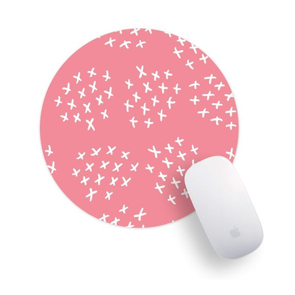 Pink With White Kisses Cluster Crosses Pattern PC Office Computer Round Mouse Mat Pad Desk Mousemat Mousepad