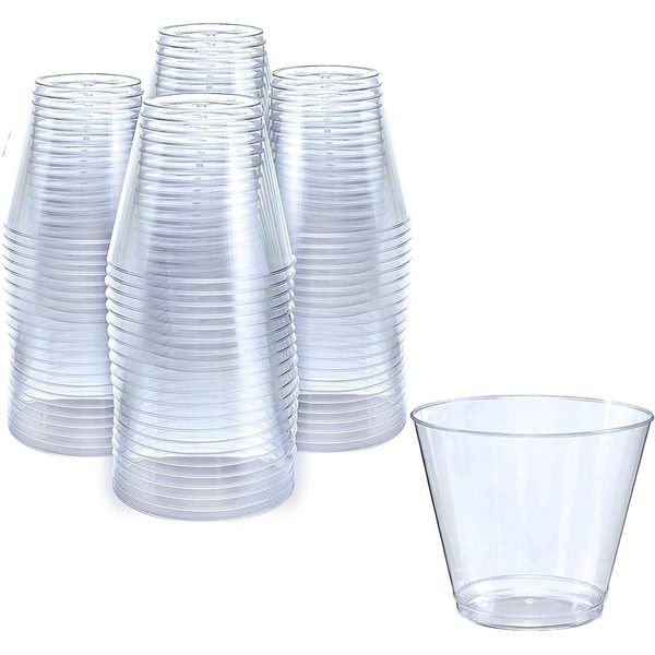 Prestee Small Clear Plastic Cups, 5 oz. 100 Pack, Hard Disposable Cups, Plastic Wine Cups, Plastic Cocktail Glasses, Plastic Drinking Cups, Plastic Party Punch Cups, Bulk Wedding Plastic Tumblers