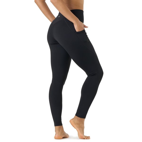 LAPASA Damen Sport Leggings hoher Bund Taschen Yoga Pants Push Up High Waist L01B Schwarz L