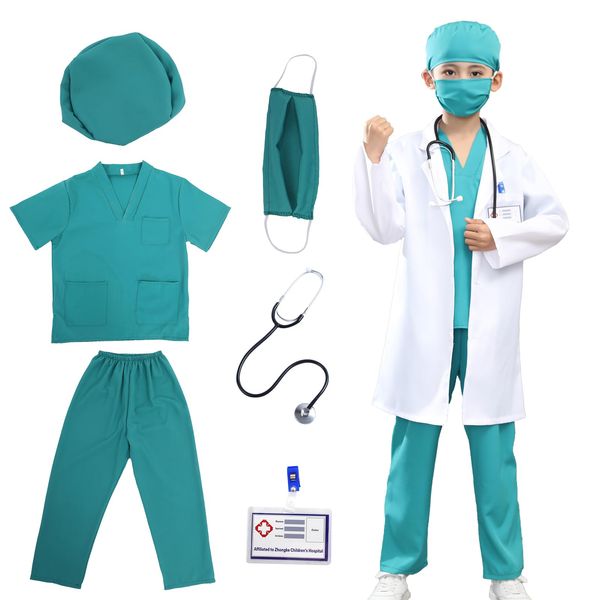 Timisea Doctor Costume for Kids, Scrubs Doctor Role Play Dress-Up Set, Doctor Costume for Boys and Girls,Nurse Scrubs Set