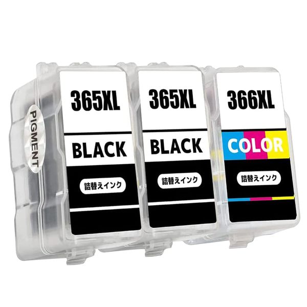 BAALAND Canon BC-365XL (Pigment Black) BC-366XL (Dye Color), Set of 3, Refill Ink Cartridge for Canon, Large Capacity BC-365XL, BC-366XL, Compatible with PIXUS TS3530