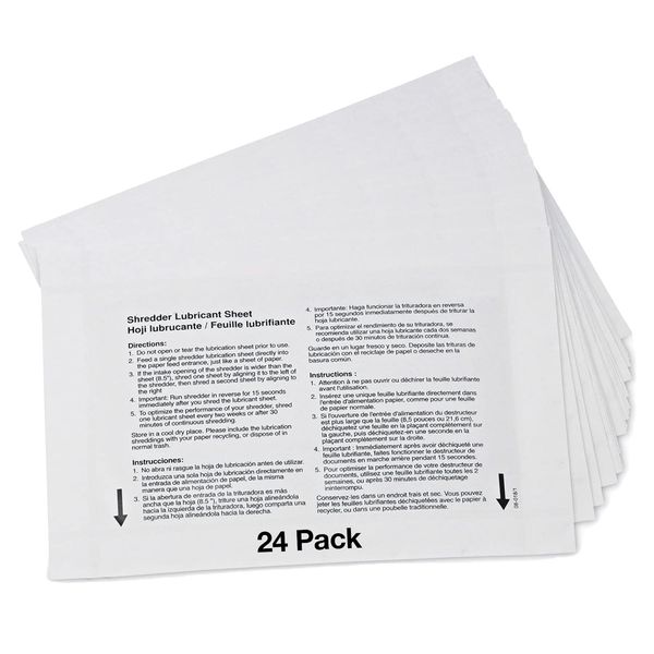 Paper Shredder Lubricant Sheets, Shredder Sharpening & Lubricating Sheets, Mess-Free Easy to Use - 5.5" x 2.8-24 Pack