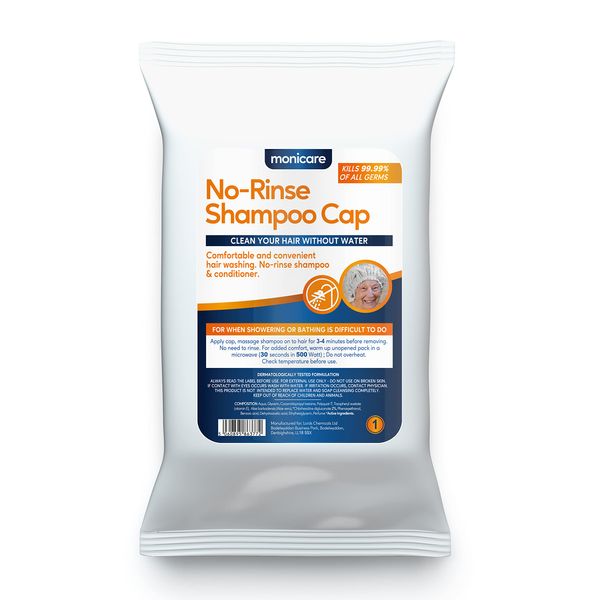Monicare No-Rinse Shampoo Cap Hair Wash | Rinse-Free Waterless Shower | 1 Cap, White