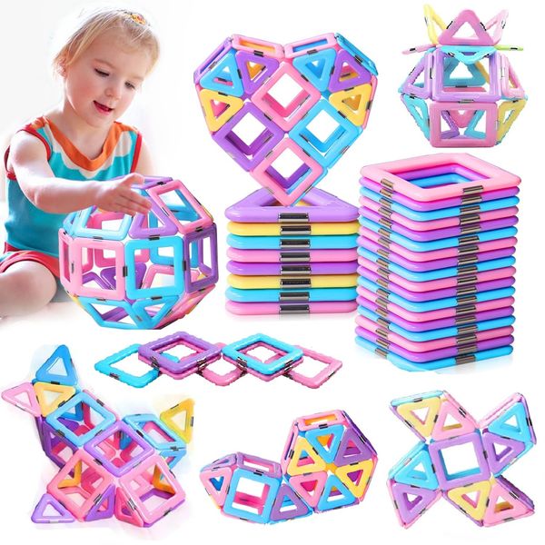 CORLOU Magnetic Building Blocks Set Toy for 3 Year Old Boys Girls Gift Kids Magnetic Tile Educational Toys for Toddlers Creativity Gifts Toys for 3 Year Old Girls Boys Christmas