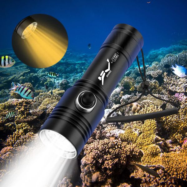 (Newest Model/2-Color Light Source) Diving Light, Underwater Light, 2600 Lumens, Underwater 26.4 ft (70 m), Double Light Source, Underwater Flashlight, Led Diving Light, Night Diving, Ultra