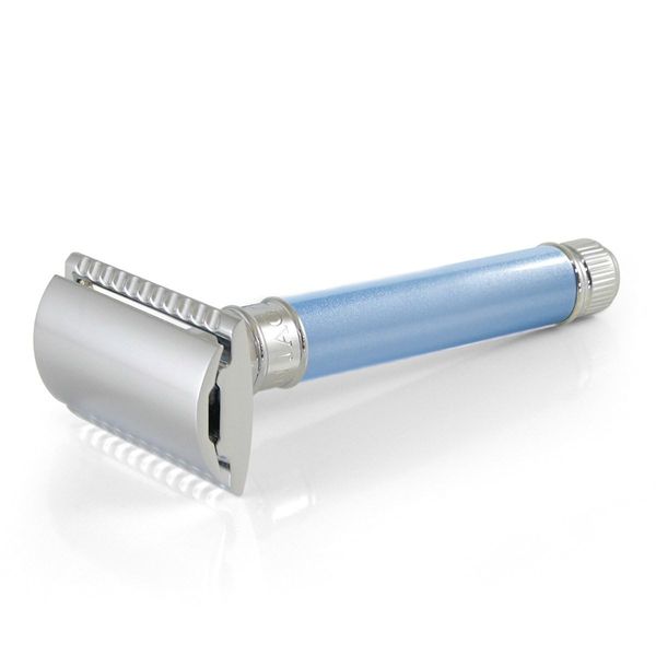 Edwin Jagger DELBE14BL Long Handled Reusable Classic Double Edge Safety Razor (Blue)
