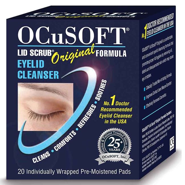 OCuSOFT Lid Scrub Original, Eyelid Cleanser for Mild-Moderate Conditions, 20 Individually Wrapped Pre-Moistened Pads