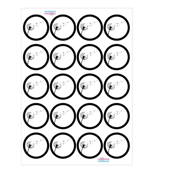 20 x Etiketten Trauer, rund/Pusteblume/Beerdigung/Beileid/Tod/Bestattung/Bestatter/Bestattungsunternehmen/Aufkleber für Umschläge