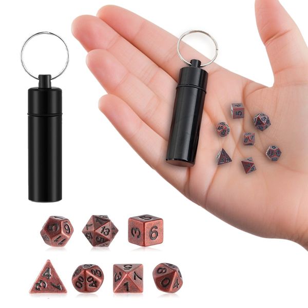 DND Würfel Set, 7 Stück DND Dice Set Würfelset für Dungeon und Dragons MTG RPG D&D D20, D12, D10, D%, D8, D6, D4, Polyedrische Würfel Set DND Zubehör Geschenk (Antique Copper)