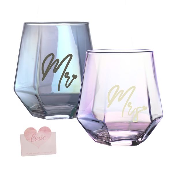 Mr and Mrs Couple Glasses,Wine Glass Mugs Set,Wedding Mugs for Bride and Groom,Wine Glasses Gifts for Couple Anniversary,Gifts for women,Bridal Shower,Engagement,His & Hers,Christmas Valentines Day