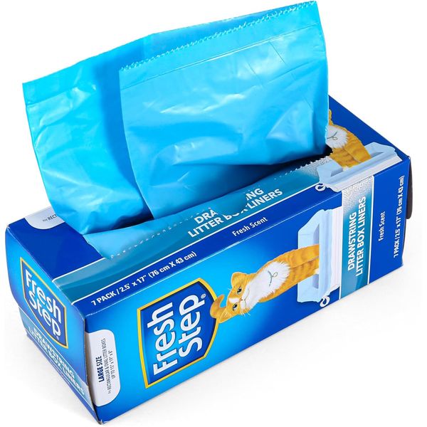 Fresh Step Drawstring Cat Litter Box Liners, Fresh Scent, Size Large,2.5"x17" -