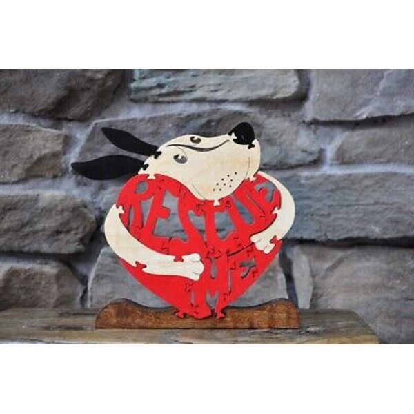 Rescue Shelter Dog Heart Wooden Amish Made Toy Scroll Saw Puzzle Figurine Art