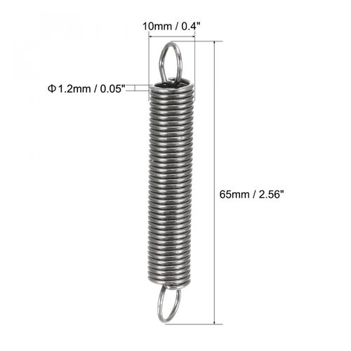 sourcingmap Extension Spring - 1.2mm Wire Dia , 10mm OD , 65mm Free Length Spring Steel Small Dual Hook Tension Spring 2pcs