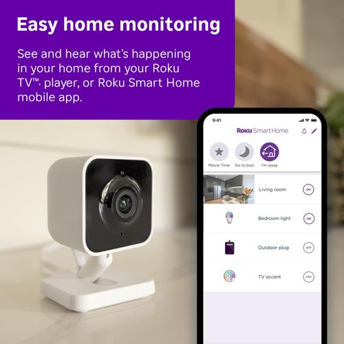 Roku New Indoor Camera 2024 - Home Security - 1-Pack - Wired Security Camera & Pet Monitor with 1080p HD Color Night Vision, Works with Alexa & Google, Motion & Sound Detection, WDR & WiFi 6