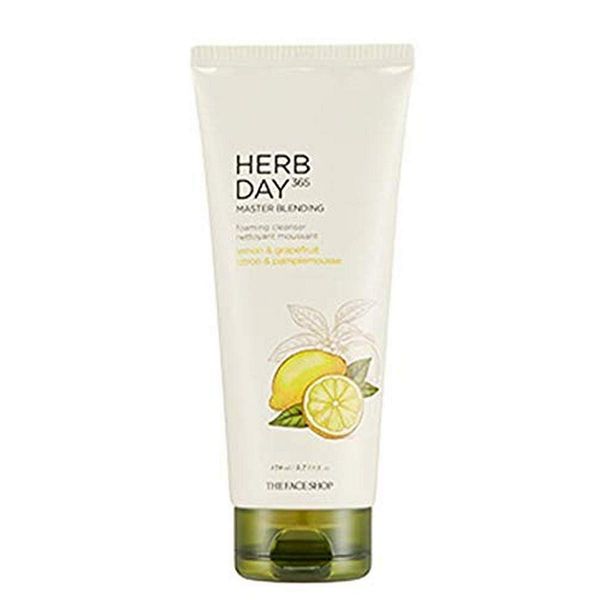 The Face Shop Herb Day 365 Master Blending Cleansing Foam Lemon & Grapefruit | Dead Cells & Makeup Residues Removal with Refreshing Sensation | Skin Residues Removal & Naturally Derived, 5.7 Fl Oz