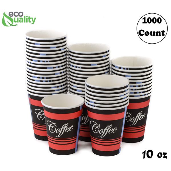 1000 Pack - 10oz Classic Durable Disposable Paper Coffee Hot Cups For Hot/Cold Drink, Coffee, Tea, Cocoa, Travel, Office, Home, Cider, Hot Chocolate, To go, by EcoQuality (10 ounce - 1000 Count Cups)