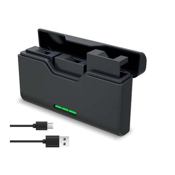 Battery Charger for GoPro HERO 5, HERO5 Session, HERO5 Black - Charge 3 Batteries at a time - Fast USB C Cable included - SD Card Storage Slots