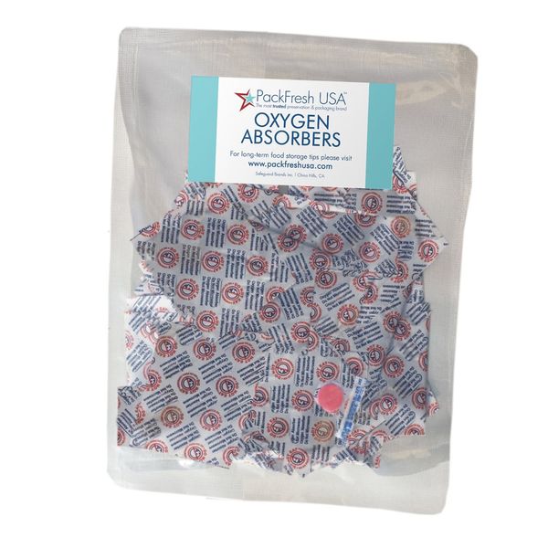 PackFreshUSA: 25 Pack - 500cc Oxygen Absorber Packs - Food Grade - Non-Toxic - Food Preservation - Long-Term Food Storage Guide Included