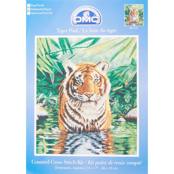 DMC Tiger Pool 16 Count Cross Stitch Kit, Multi-Colour