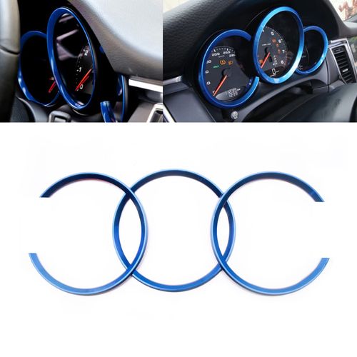 Xotic Tech Dashboard Gauge Meter Surrounding Ring Instrument Frame Trim Covers Compatible with Porsche Macan 2014-up, Cayman Boxster 981/982/718 2012-2018 (Blue) - 3PCS